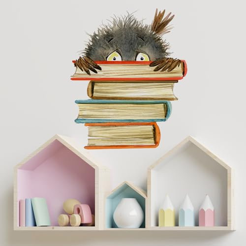 HGDESIGN® Wandtattoo Wandaufkleber Eule auf Bücher Buch Kinderzimmer Babyzimmer Arbeitszimmer Wohnzimmer Schlafzimmer Kind Baby Junge Mädchen Wandsticker Selbstklebend Wanddeko (E)