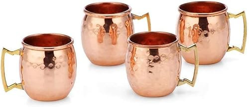 GRAINEX ENGINEER 2 Oz. Solid Copper Mini Moscow Mule Shot Mug, Set of 4 Authentic 100% Solid Copper Hammered Moscow Mule Mug 2-Oz Shot Glass - Set of 4