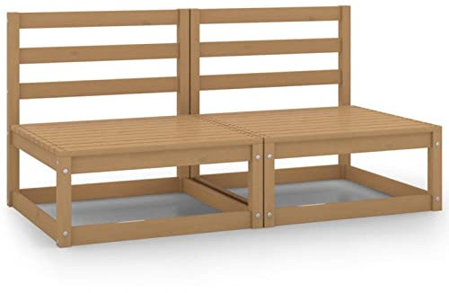 Iiaky Garten-Mittelsofas 2 STK. Honigbraun Massivholz Kiefer Sofa Lounge Sessel für Garten Terrasse Balkon