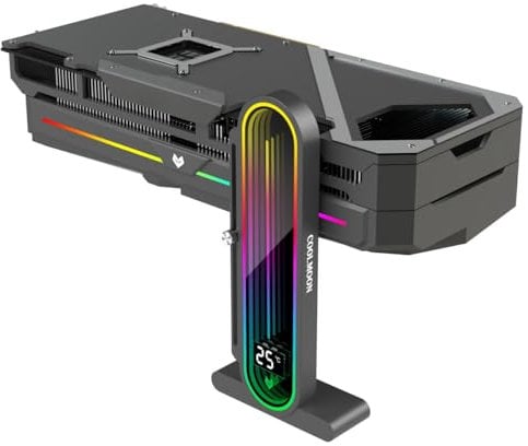 KLLsmDesign Height Adjustable RGB GPU Support with Integrated Temperature Display, 3PIN 5V PC Graphics Card Stand Holder, Anti Sag Bracket & Magnetic Base