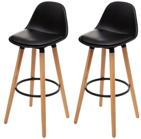 Acomoda Textil – Juego de 2 Taburetes de Bar para Cocina, Salón, Comedor y Restaurante. Silla Alta, Acolchada y Cómoda con Respaldo y Reposapiés 40,5x38x91,5 cm. (Negro)