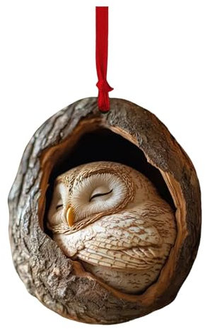 Eule Figuren Anhänger Weihnachtsdeko Niedlicher Hanging Acryl Tiere 2D Deko Festive Weihnachtsbaumschmuck zum Hängen Weihnachtsdekoration Christbaumschmuck Dekofigur Christbaum (Beige, One Size)