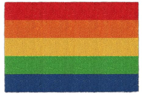 Relaxdays Fußmatte Kokos, Regenbogen, 60x40 cm, rutschfest, wetterfest, Fußabstreifer innen & außen, Türvorleger, bunt, Rot, Gelb, Blau