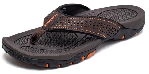 HOBIBEAR Herren Flip Flops Zehentrenner Arch Support Outdoor Sandalen Sommer Beach Surfen Sommerschuhe Rutschfest Hausschuhe Pantoletten Dunkelbraun,42 EU