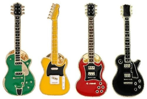 Glixoft 4 Stück Gitarren-brosche, Gitarren-anstecknadel, Niedliches Musikinstrument-Abzeichen, E-Gitarren-anstecknadel-Set, Anstecknadel Für Hemd, Pullover, Mantel, Rucksäcke