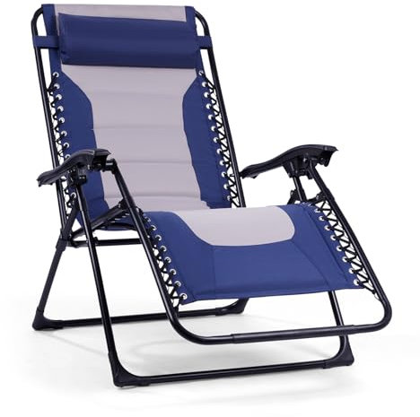 Backyard Expressions Deluxe XL gepolsterter Relaxsessel - Ergonomische Anti-Schwerkraft-Liege mit klappbarem Design, Seitenablage und Verstellbarer Kopfstütze