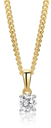 MIORE Schmuck, Kette Damen Silber 925, Kettenanhänger Weißgold/Gelbgold 9K 375 9kt mit Diamant 0.15/0.25 Ct, Echt Gold Anhänger, Gliederkette Silber, Silberkette, Damen Schmuck Handgemacht
