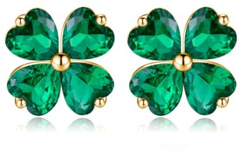 Reffeer 925 Sterling Silber Vierblättriges Kleeblatt Ohrstecker für Frauen Teenager Herzschliff Grüne Zirkonia Ohrringe St Patricks Day Ohrringe