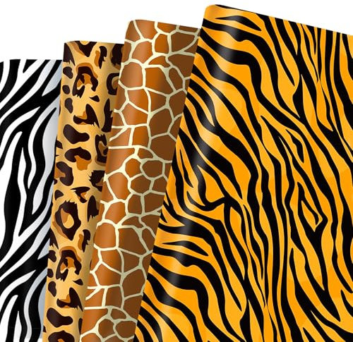 MORAINJAY 12 Bögen Geschenkpapier mit Tiermotiven, Giraffe, Zebra, Leopard, Tiger, Geschenkpapier für Jungen, Tiergeburtstagsgeschenkpapier, Dschungel Mottoparty Dekorationen für Kinder, 68 x 50 cm