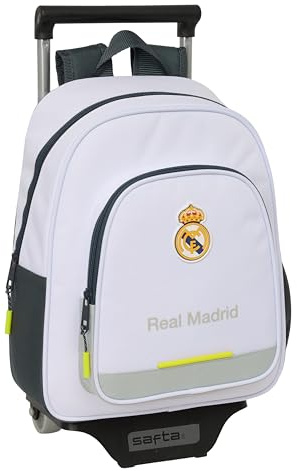 safta Real Madrid EQUIPACIÓN 25/26 - Kinderrucksack mit Trolley 705, Ideal für Kinder unterschiedlichen Alters, Bequem und vielseitig, Qualität und Widerstandsfähigkeit, 28 x 10 x 34 cm, Weiß, M