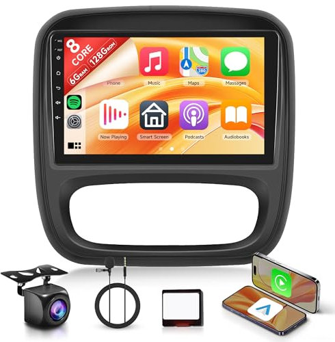 [8 Core 6+128G] Android Radio Coche para Renault Trafic Opel Vivaro B FIAT Talento Nissan NV300 9'' Pantalla Táctil Inalámbrico Carplay Android Auto GPS WiFi Mirror Link Bluetooth FM/RDS/EQ SWC Cámara