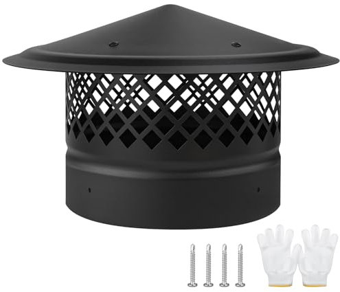 Runde Kaminabdeckung, 20,3 cm, kegelförmige Schornsteinkappe mit Sieb, 20,3 cm, runde Dach-Regenschutzabdeckung für Holzofen, Rohraufsatz, Kamin-Auspuff-Dachabgasabdeckung, verzinkter Stahl, bessere