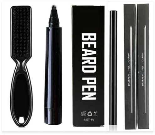 Crayon Barbe Homme,Barbe Stylo Filler pour Hommes,Stylo Barbe Imperméable,Crayon à Barbe Instantané,Stylo de Remplissage Barbe,Beard Pencil et Beard Filler (Noir, Crayon Barbe Ensemble-C)