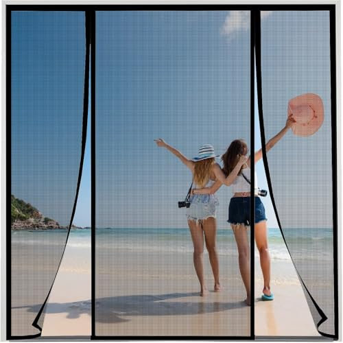 Fliegenvorhang 255x250cm Schwarz BalkontüR Insektenschutz Plissee Klebemontage für Schiebetür Terrassentür Fliegenschutz Türen