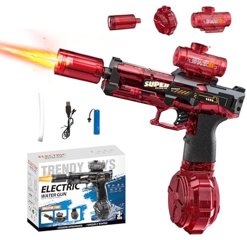 320ml Electric Water Guns, Water Pistol with Muzzle Flash, USB Rechargeable Water Gun Toys, Range 22-26 FT, Full Automatic Electric Squirt Gun for Adults Kids, Summer Beach Pool Party Game (red)