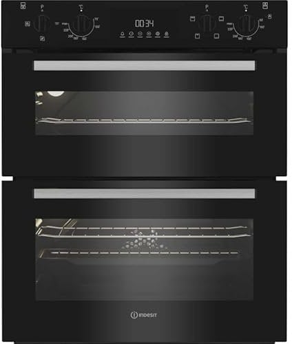 Indesit DUI 10D B Built-Under Electric Double Oven – 59L & 37L Capacity, Black, Fan-Assisted, A Rated Energy Efficiency
