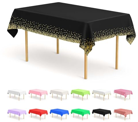 BOUBONI 4 Stück Einweg Tischdecken 137 x 274 cm Rechteckige Party Tischdecke Geeignet für Hochzeiten Catering Outdoor und Themenveranstaltungen(Schwarz Gold)