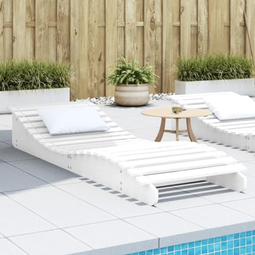 Qnhdfrt Lettino prendisole in legno di pino massiccio, bianco, 205 x 70 x 31,5 cm, per giardino, terrazza e piscina
