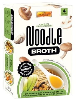 Lee Kum Kee Umami Mushroom Noodle Broth, 35 g x 4 Pack of 1 | Mushroom broth sachets for ramen, noodle soup, hot pot, risotto stock and everyday umami cooking.