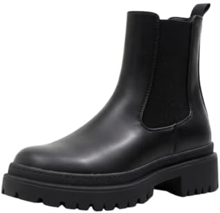ɅNK ANK Damen Stiefeletten Chelsea Boots schwarz Plateau wasserabweisend bequem