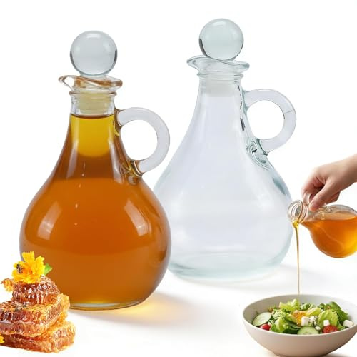 Punorric 2 PCS Glass Honey Dispenser, 350ml/12.3oz Honey Pot With Spout, Clear Syrup Dispenser, Glass Bottle with Round Stopper, Honey and Syrup pouring jar for Home Kitchen Cofffee Bar