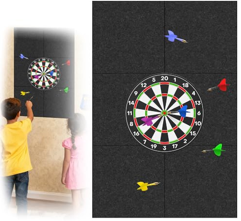 Dart Wandschutz 90x60 cm, Selbstklebend Filz Dartboard-Wandschutz mit Gespleißter Wandumrandung, 6 Stück Filz-Wandfliesen für Dartscheibe Hintergrund Schutz, für Dart Zubehör und Kork Rückseite