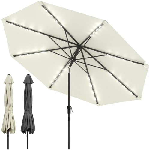 Huracan Sombrilla con LED solar de 300 cm de diámetro, sombrilla de jardín sin soporte, sombrilla para balcón, playa, protección UV, poliéster, repelente al agua y repele la suciedad, sombrilla grande