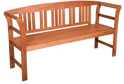 DELUKE Gartenbank Lucern 3-Sitzer mit Rose - 157cm Breit, Eukalyptus, Natur | Terrassenbank Wetterfest Sitzbank Outdoor Bank