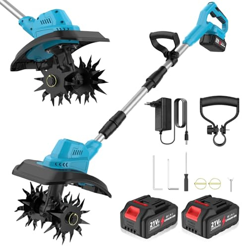 IERAKOR Motoazada Batería, Motocultor Electrica Inalámbrico | 2 x 4.0Ah Baterias, Motor brushless 500W, Ancho 30cm, Profundidad 20cm, 370 RPM, Pantalla LCD, para Césped, Jardín y Suelo