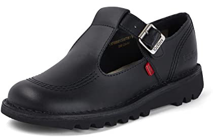 Kickers Women's Kick T Bar Black Leather School Shoes | Smart Everyday School Look | Everyday Comfort Fit, Cushioned for All-Day Wear, Black, 3 UK