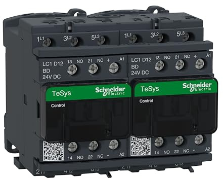 Schneider Electric TeSys Deca reversing contactor,3P(3NO),AC-3,=440V 12A,24V DC coil,with electrical interlocking,LC2D12BD