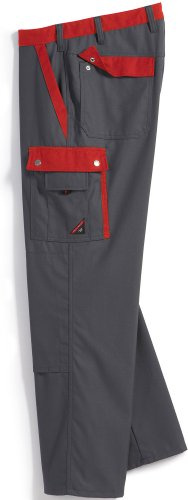 BP 1815-720-53-48 Arbeitshosen, Jeans-Stil mit Rückenpasse, 305,00 g/m² Verstärkte Baumwolle, dunkelgrau/rot, 48