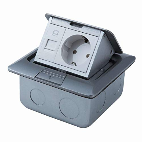 Boden- Wand- Tischsteckdose ISDN Cat5 Datendose zum Aufklappen Edelstahl