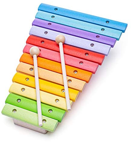 Bigjigs Toys Snazzy Wooden Xylophone - Rainbow Coloured Xylophone for Kids aged 18 months + with Easy Grip Wooden Mallets, Quality Musical Toys
