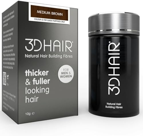 3D Hair Fibres | Hair Powder for Thinning Hair 10g Bottle | Makes Thin Hair Look Thicker in Seconds | Hair Loss Concealer For Women & Men (Medium Brown)