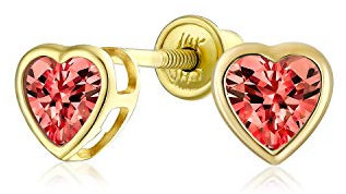 .25Ct Kleine Kubikzirkonia Rote CZ Fassung Herz Ohrstecker Für Frauen Simulierter Granat Echte 14K Gold Schraubverschluss
