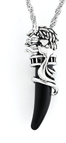 Stayoung Schmuck Kristall Edelstahl Retro Gotik Drachen Gebiss Herren-Anhänger mit Kette, Halskette, Schwarz Silber