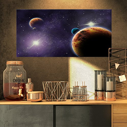 Designart Planets in Deep Dark Space-Contemporary Artwork-32x16, 32x16, Purple