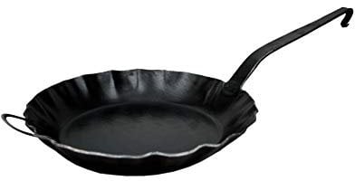 Alpenline Eisenpfanne handgeschmiedet, schmiedeeiserne Pfanne mit Hakenstiel & Gegengriff Ø 26 cm mit 5 cm hohem Rand