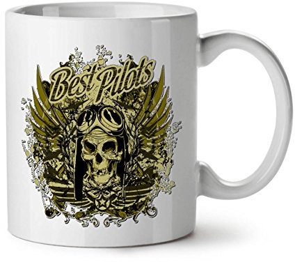 Beste Pilot Krieg Cool Schädel Keramiktasse, Flug - 11 oz Tasse - Großer, Easy-Grip-Griff, Zwei-seitiger Druck, Ideal für Kaffee- und Teetrinker von Wellcoda