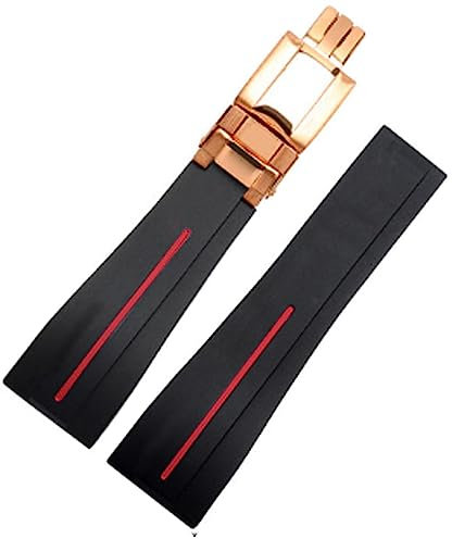 Richie strap 20 mm/21 mm Gummi-Uhrenarmband, Ersatzschnalle, passend für Rolex Yacht Master Oysterflex Submariner GMT Daytona 5513/16800/14060/16610/16613, Rot (rotgoldene Schnalle), 20 mm, Armband