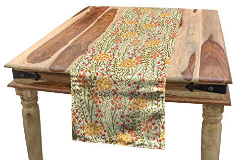 ABAKUHAUS Blume Tischläufer, Alte Weinlese Ivy Flieder, Esszimmer Küche Rechteckiger Dekorativer Tischläufer, 40 x 300 cm, Senf Olivengrün