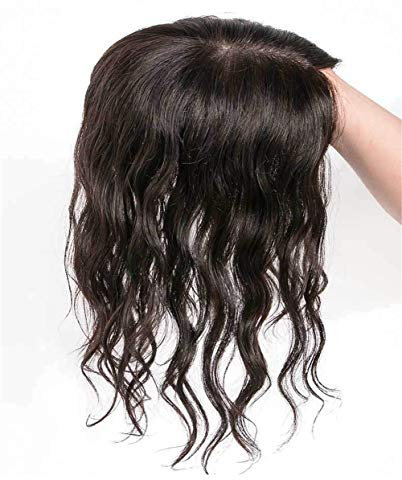 Unsichtbare Echthaar-Kronenaufsatz, Haarteile für Frauen mit dünner werdendem Haar, zum Anklippen, 8,9 x 14 cm, Seidenbasis, lockiges Haar, 30,5 cm, Dunkelbraun