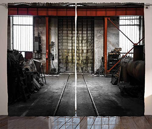 ABAKUHAUS industriell Rustikaler Vorhang, Rusty Lagerung, Wohnzimmer Universalband Gardinen mit Schlaufen und Haken, 280 x 225 cm, Rot Grau