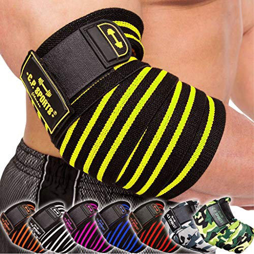 C.P.Sports Profi Ellenbogenbandagen | 1x Paar Gelenk/Arm/Ellenbogen Bandagen 130cm | Elbow Support für Fitness, Bodybuilding, Bankdrücken, Gewichtheben, Powerlifting, Kraftsport