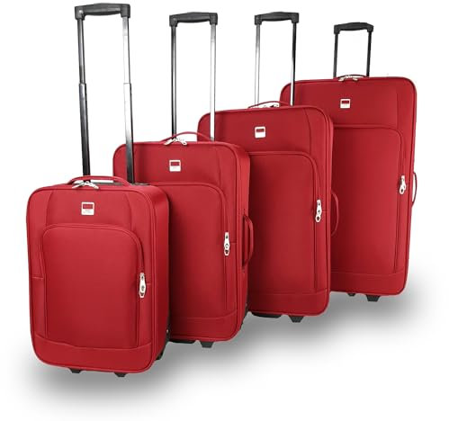 SIGN Stoffkoffer Trolley Reisekoffer Inline Rollen (Handgepäck-Mittel-Groß-Sehr Groß) (Rot, 4er Set)