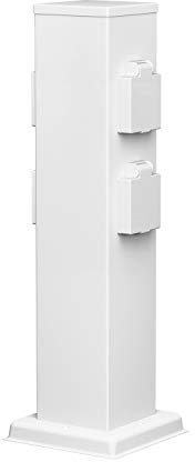 ledscom.de Garten Steckdosensäule Polly für außen, IP44, 4-Fach, Edelstahl, weiß, eckig, 40 cm