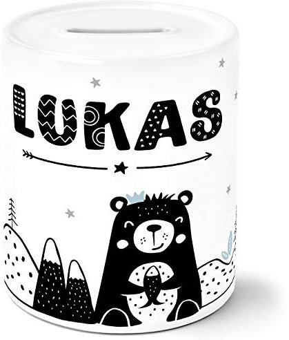 SpecialMe® Kinder Spardose mit Namen Bär Tiere Skandi Style Sparschwein Keramik Jungen weiß Unisize