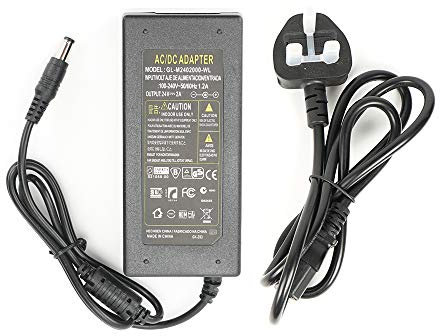 Power Supply 24V 2A, AC100-240V to DC24V 48W Power Adapter Charger Transformers,UK Plug with 5.5mm x 2.1mm Jack for LED Strip,Rope Light,Wireless Router,ADSL Cats,LCD Monitor