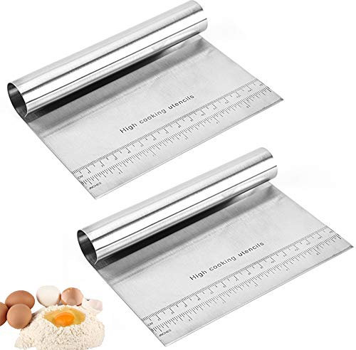 Lezed Küche Spachtel Schaber aus Edelstahl Teigschaber Teigkarten Gemüseschaufel Kuchen und Pizza Cutter Teigschaber Profi Teigschneider Löffel Schaber Küchenspatel für Pasta Backen Gebäck 2 Stück